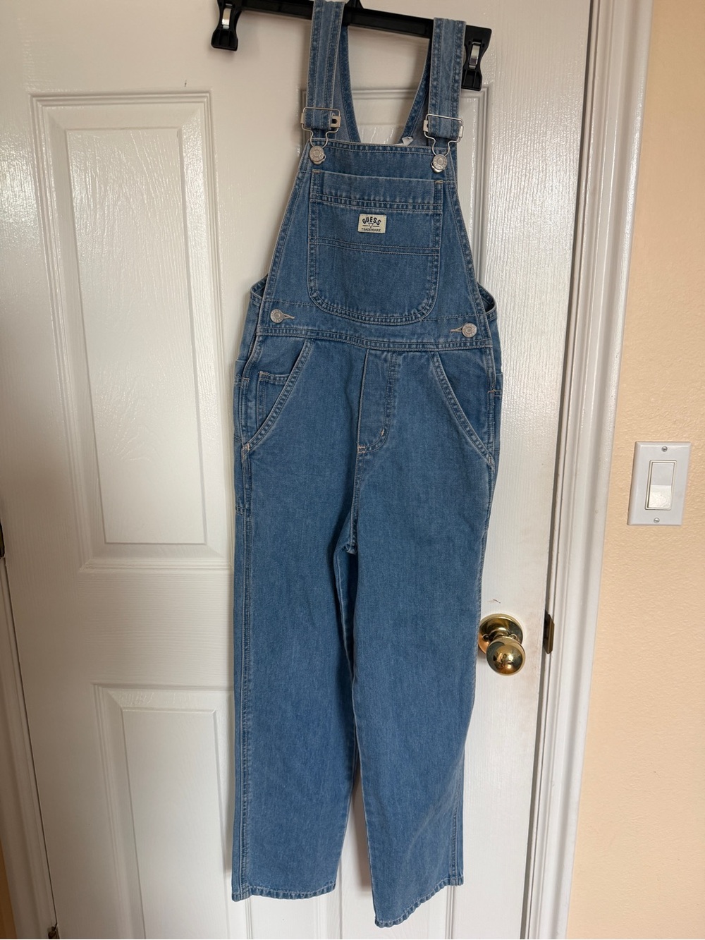 Guess Blue Denim Overalls with Silver Hardware
